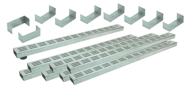 Entwässerungsrinnen Edelstahl superflach Rost Längsschlitzdesign SET Typ 8, System 35/80